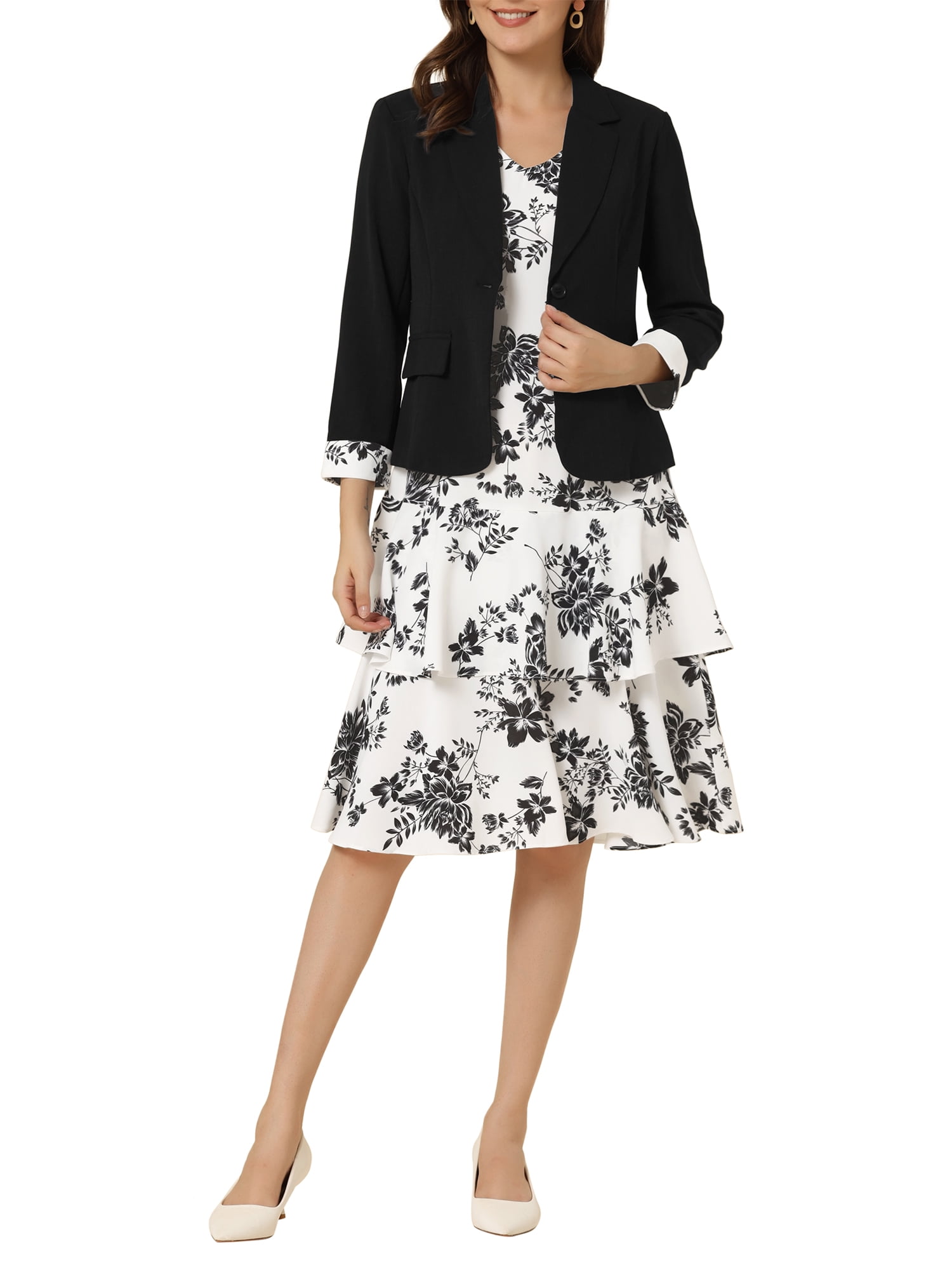 INSPIRE CHIC Women's Dress and Jacket Piece Sets Chiffon Floral