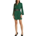 thumbnail image 1 of INSPIRE CHIC Women's Work Dresses Business Slit Sleeve Belted Double Breasted Blazer Dress XS Green, 1 of 5