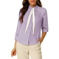 thumbnail image 1 of Allegra K Women's Work Elegant 3/4 Sleeve Contrast Color Tie Neck Button Up Shirt, 1 of 6
