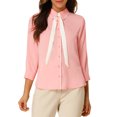 thumbnail image 1 of Allegra K Women's Work Elegant 3/4 Sleeve Contrast Color Tie Neck Button Up Shirt, 1 of 6