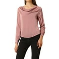 thumbnail image 1 of INSPIRE CHIC Women's Work Elegant Long Sleeve Satin Cowl Neck Tops, 1 of 6