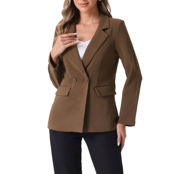 INSPIRE CHIC Women's Work Office Blazer Long Sleeve Suit Jacket Blazer M Brown