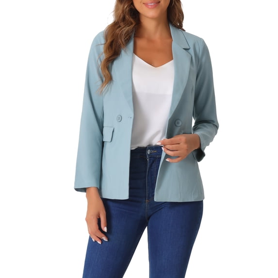 INSPIRE CHIC Women's Work Office Blazer Long Sleeve Suit Jacket Blazer XS Grey Blue