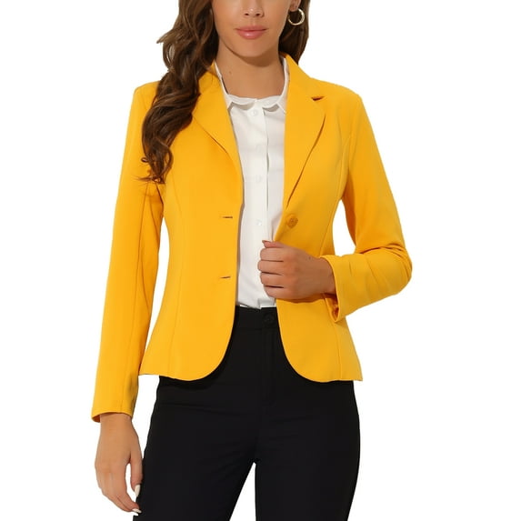INSPIRE CHIC Women's Work Blazer Lapel Collar Long Sleeve Jacket Suit Blazer 3XL Yellow