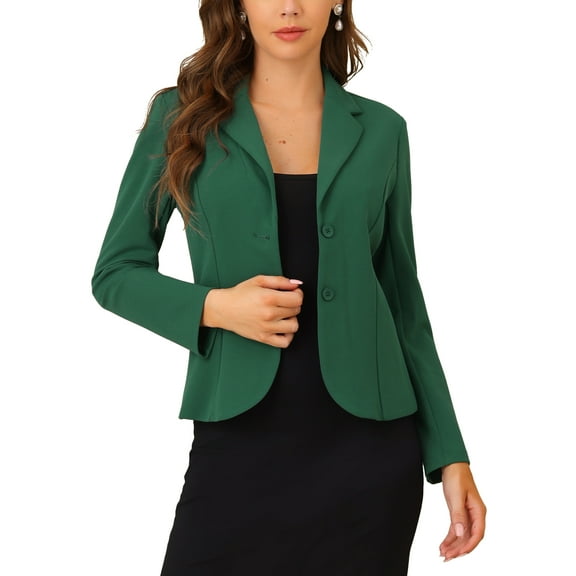 INSPIRE CHIC Women's Work Blazer Lapel Collar Long Sleeve Jacket Suit Blazer M Deep Green