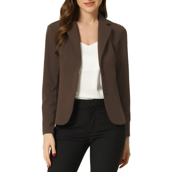 INSPIRE CHIC Women's Work Blazer Lapel Collar Long Sleeve Jacket Suit Blazer S Coffee