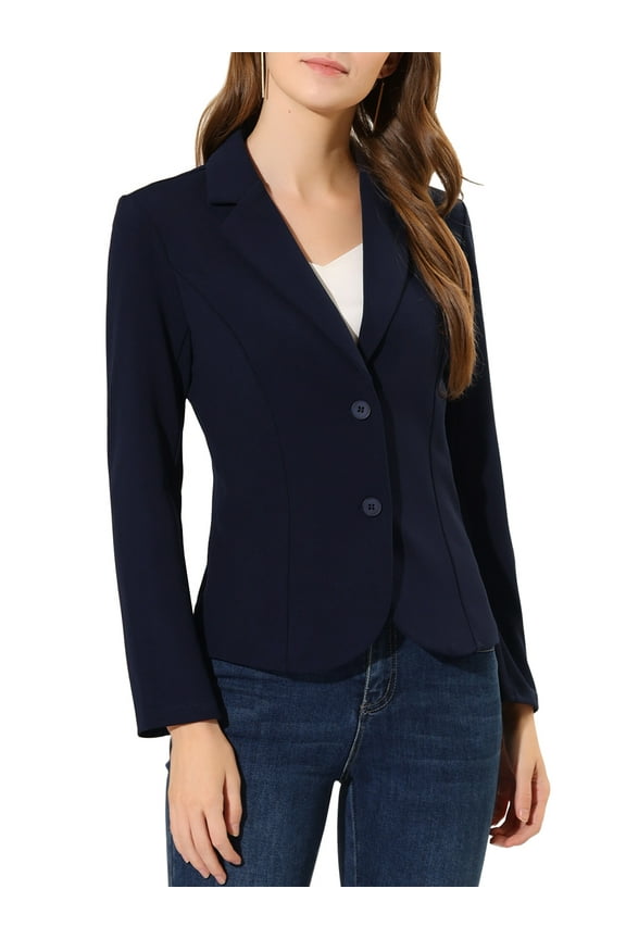 Women's Work Blazer Lapel Collar Long Sleeve Jacket Suit Blazer S Navy Blue