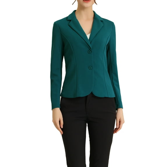 INSPIRE CHIC Women's Work Blazer Lapel Collar Long Sleeve Jacket Suit Blazer S Peacock Blue