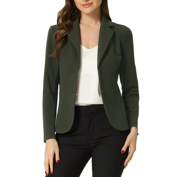 INSPIRE CHIC Women's Work Blazer Lapel Collar Long Sleeve Jacket Suit Blazer XS Army Green