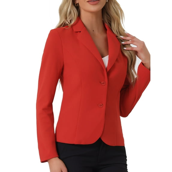 INSPIRE CHIC Women's Work Blazer Lapel Collar Long Sleeve Jacket Suit Blazer XS Bright Red