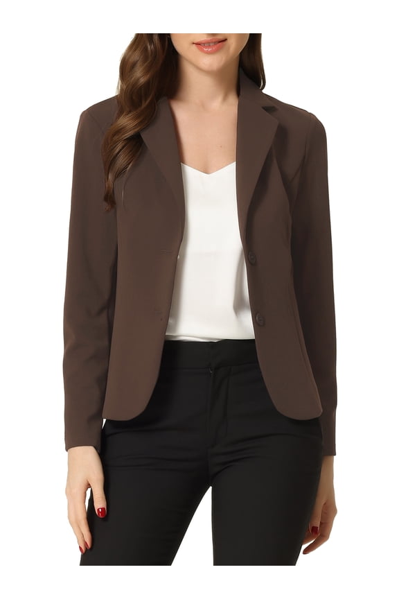 Women's Work Blazer Lapel Collar Long Sleeve Jacket Suit Blazer Coffee XS