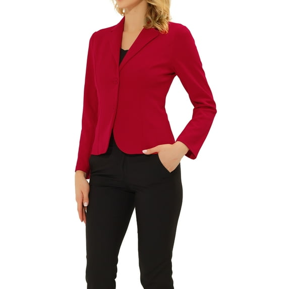INSPIRE CHIC Women's Work Blazer Lapel Collar Long Sleeve Jacket Suit Blazer XS Red