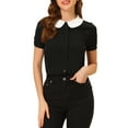 thumbnail image 1 of INSPIRE CHIC Women's Work Office Contrast Peter Pan Collar Short Sleeve Blouse Shirt XS Black, 1 of 7