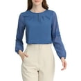 thumbnail image 1 of INSPIRE CHIC Women's Chiffon Blouse Keyhole Neck Patchwork Sleeve Elegant Work Top M Deep Blue, 1 of 8