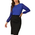 thumbnail image 1 of INSPIRE CHIC Women's Chiffon Blouse Keyhole Neck Patchwork Sleeve Elegant Work Top M Royal Blue, 1 of 8