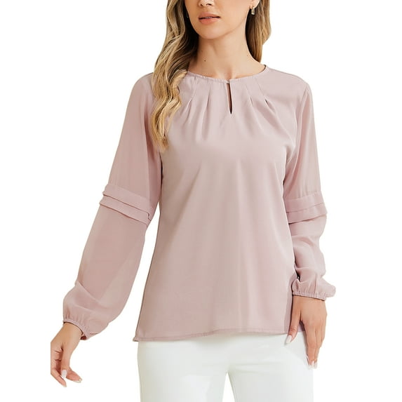 INSPIRE CHIC Women's Chiffon Blouse Keyhole Neck Patchwork Sleeve Elegant Work Top XS Grey Purple