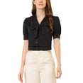 thumbnail image 1 of Allegra K Women's Work Office Short Sleeve V Neck Bow Tie Blouse Top, 1 of 7