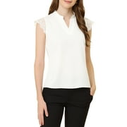 Allegra K Women's Work Office V Neck Sleeveless Basic Blouse Top XS White