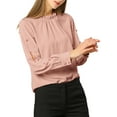 thumbnail image 1 of INSPIRE CHIC Women's Work Ruffle Trim Neckline Solid Shirt Button Decor Blouse Pink L, 1 of 7