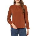 thumbnail image 1 of INSPIRE CHIC Women's Work Ruffle Trim Neckline Solid Shirt Button Decor Blouse Caramel M, 1 of 7