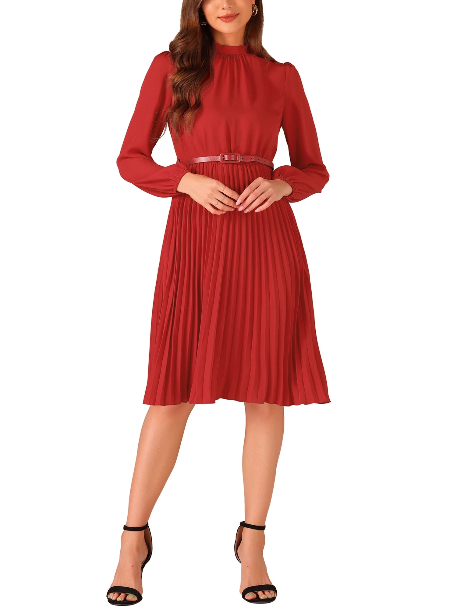 Pleated Midi Shirt Dress with Collar - Effortless Office Polish