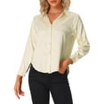 thumbnail image 1 of INSPIRE CHIC Women's Satin Leopard Long Sleeve Button Down Fashion Shirts Work Business Casual Blouses Tops Champagne L, 1 of 5