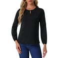 thumbnail image 1 of INSPIRE CHIC Women's Work Tops Chiffon Shirt Long Sleeve Keyhole Neck Elegant Blouse M Black, 1 of 6
