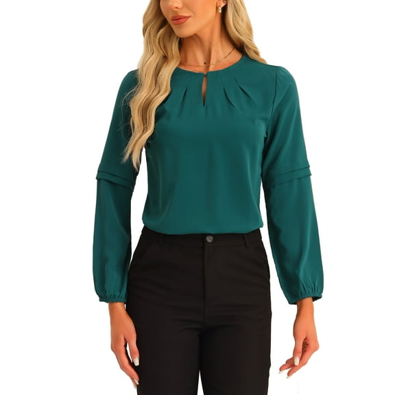 INSPIRE CHIC Women's Work Tops Chiffon Shirt Long Sleeve Keyhole Neck Elegant Blouse