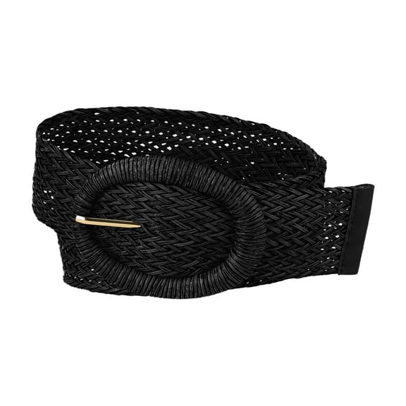 Womens Woven Belts Wide Waist Belts for Dress Decor Adjustable 22.83-33.07" Black