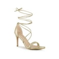 thumbnail image 1 of BLISSFUL STEP Women Woven Strap Lace Up Strappy Stiletto Heel Sandals Gold 9, 1 of 7
