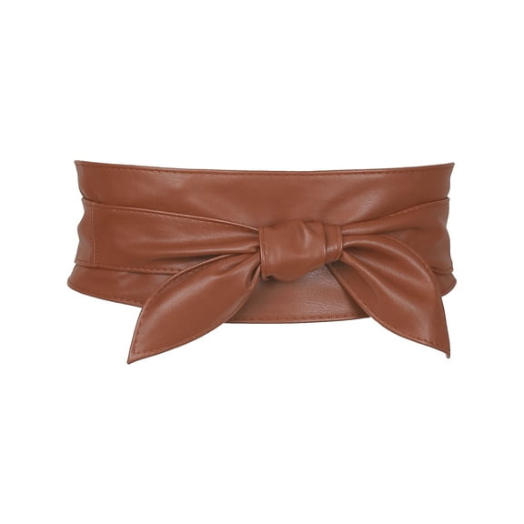 INSPIRE CHIC Womens Plus Size Obi Belts, Bowknot Self-Tie Wrap Around Wide Sash Waistband Belt for Dresses Brown 25.59-28.35"