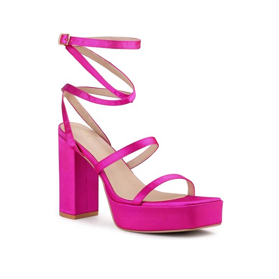 BLISSFUL STEP Women's Wrap Up Open Toe Platform Buckle Block High Heel Sandals