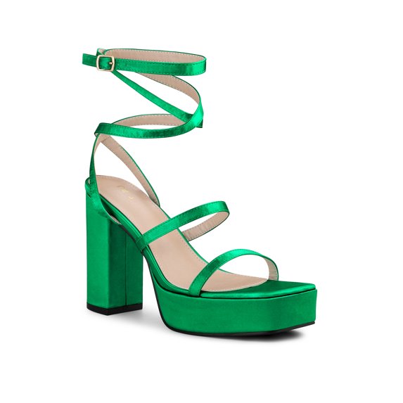 BLISSFUL STEP Women's Wrap Up Open Toe Platform Buckle Block High Heel Sandals