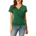 thumbnail image 1 of Allegra K Women's Wrap V Neck Short Sleeve Button Decor Ruched Tops, 1 of 6