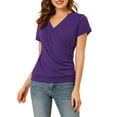 thumbnail image 1 of INSPIRE CHIC Women's Tops Wrap V Neck Short Sleeves Button Decor Ruched Causal Blouses XS Purple, 1 of 6