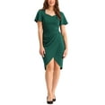 thumbnail image 1 of INSPIRE CHIC Women's Wrap Work Casual Short Sleeve Bodycon Dresses, 1 of 5
