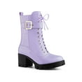 thumbnail image 1 of BLISSFUL STEP Women's Chunky Heel Zip Platform Block Combat Boots Purple 7, 1 of 7