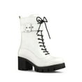 thumbnail image 1 of BLISSFUL STEP Women's Chunky Heel Zip Platform Block Combat Boots White 10, 1 of 2
