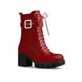 thumbnail image 1 of BLISSFUL STEP Women's Chunky Heel Zip Platform Block Combat Boots Red 8, 1 of 7
