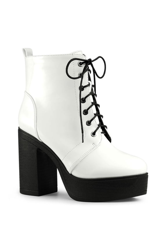 Women's Boot Side Zip Platform Chunky Heel Combat Boots White 10