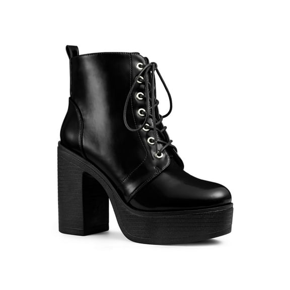 BLISSFUL STEP Women's Boot Side Zip Platform Chunky Heel Combat Boots Black 7.5