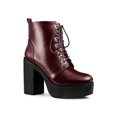 thumbnail image 1 of BLISSFUL STEP Women's Boot Side Zip Platform Chunky Heel Combat Boots Burgundy 6, 1 of 8