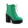 thumbnail image 1 of BLISSFUL STEP Women's Boot Side Zip Platform Chunky Heel Combat Boots Grass Green 6, 1 of 7