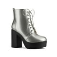 thumbnail image 1 of BLISSFUL STEP Women's Boot Side Zip Platform Chunky Heel Combat Boots Silver 7.5, 1 of 7