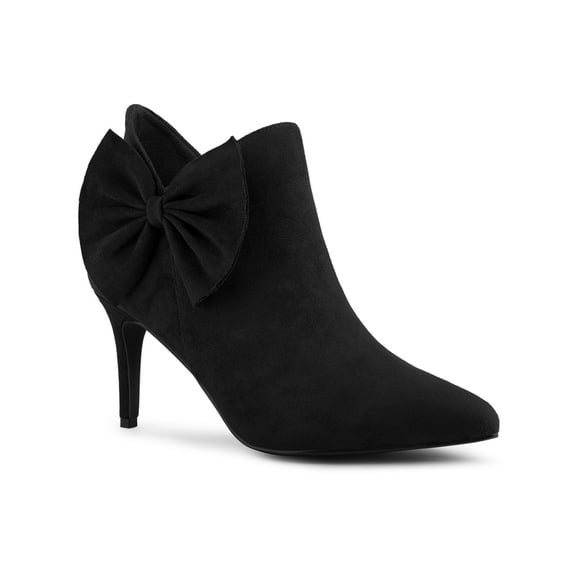 BLISSFUL STEP Women's Zip Pointed Toe Stiletto Bow Heels Ankle Boots Black 6