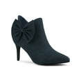 thumbnail image 1 of BLISSFUL STEP Women's Zip Pointed Toe Stiletto Bow Heels Ankle Boots Navy Blue 6, 1 of 7