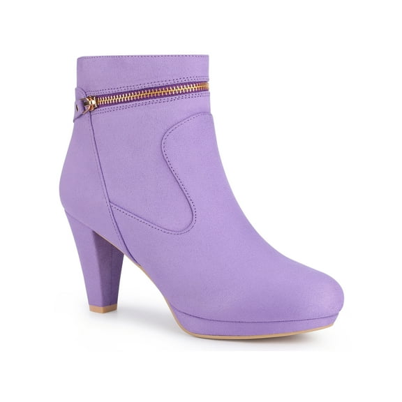 BLISSFUL STEP Women's Ankle Boots Faux Suede Round Toe Block Heel Side Zipper Dress Boots Purple 9