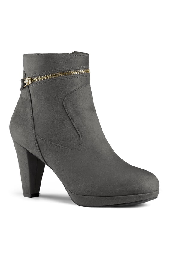 Women's Ankle Boots Faux Suede Round Toe Block Heel Side Zipper Dress Boots Grey 7.5