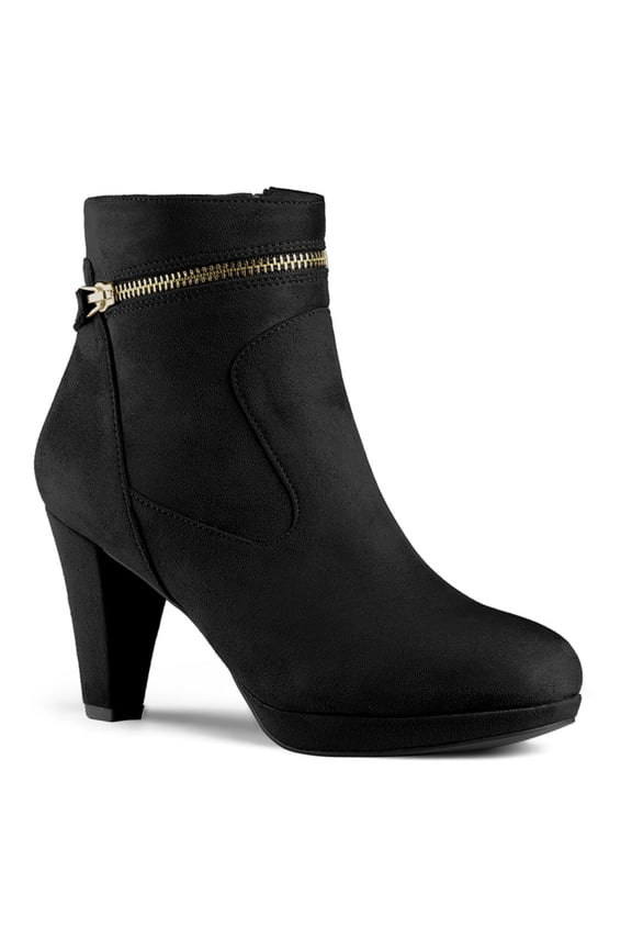 Women's Ankle Boots Faux Suede Round Toe Block Heel Side Zipper Dress Boots Black 9