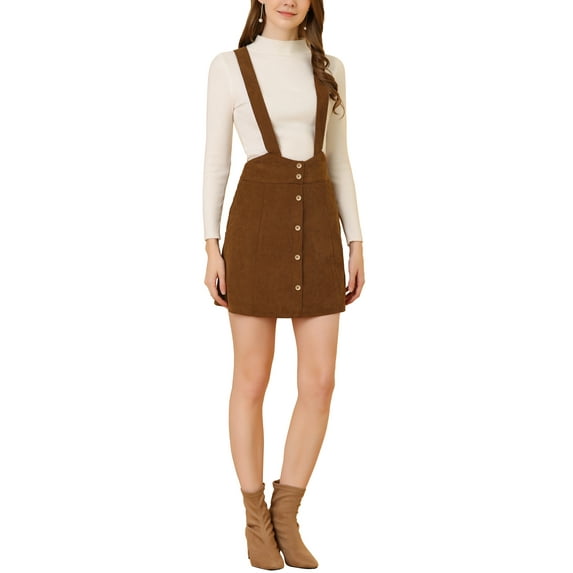 INSPIRE CHIC Women's a Line Button Decor Front Above Knee Suspender Skirt XS Brown